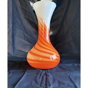 Vintage orange and white swirl hand blown glass vase…